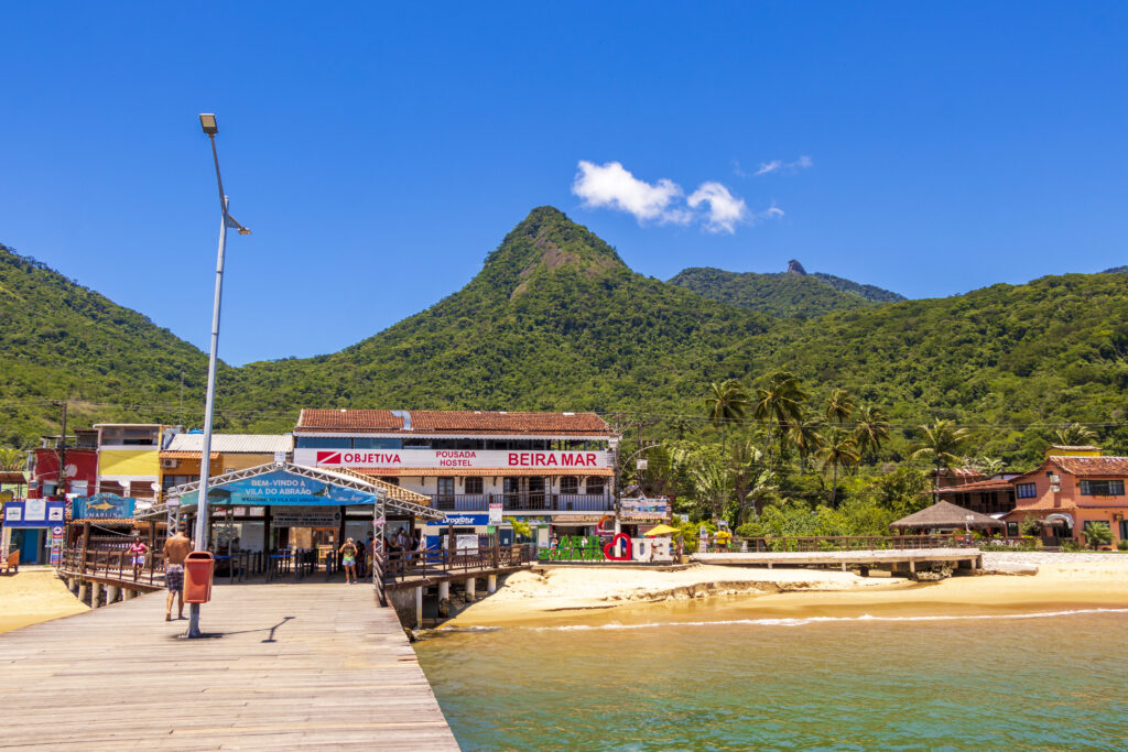 The big tropical island Ilha Grande Abraao beach Brazil.
